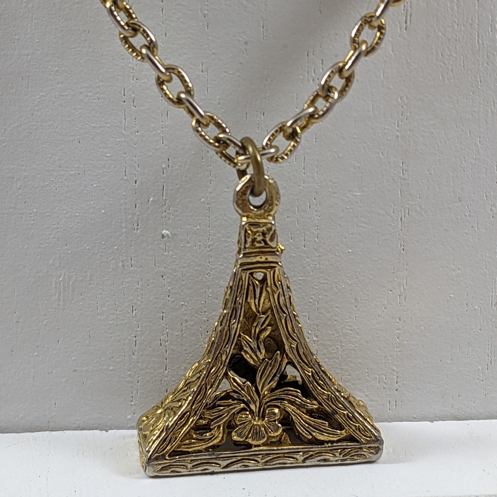 Vintage Goldtone Victorian Revival Triple Strand Necklace - Picture 4 of 9